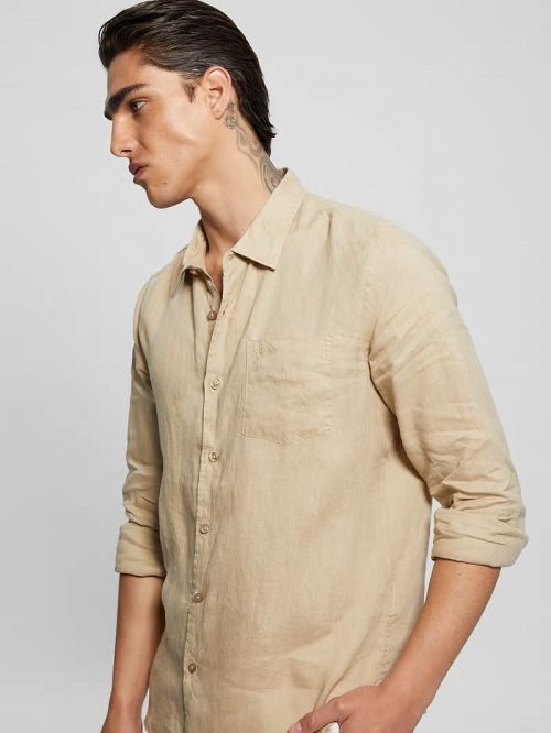 Guess Eco Island Linen Shirt Bej | GUESS-SN31286