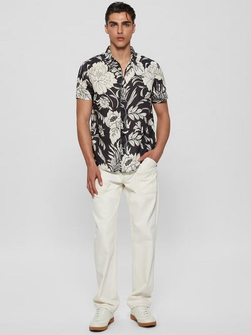 Guess Eco Island Linen Shirt Negrii Albi | GUESS-SN31235