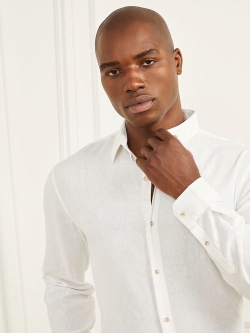 Guess Eco Joe Linen Shirt Albi | GUESS-SN31237