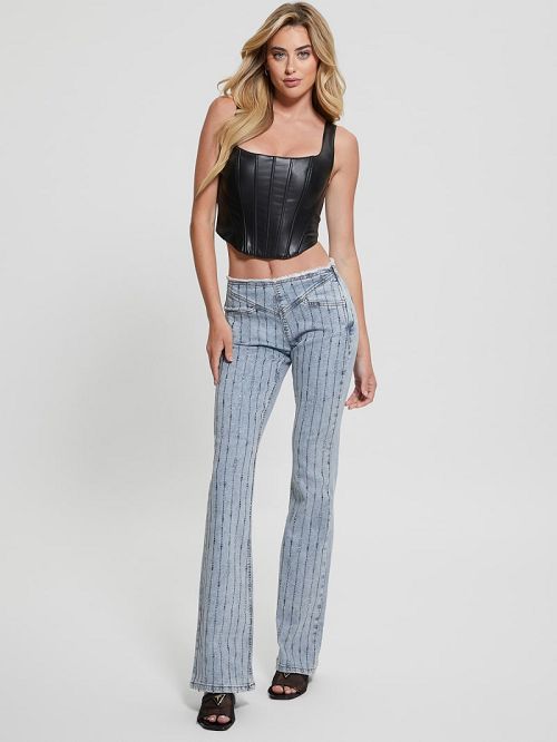 Guess Eco Joe Rhinestone Stripe Flared Jeans Albastri | GUESS-SN26637