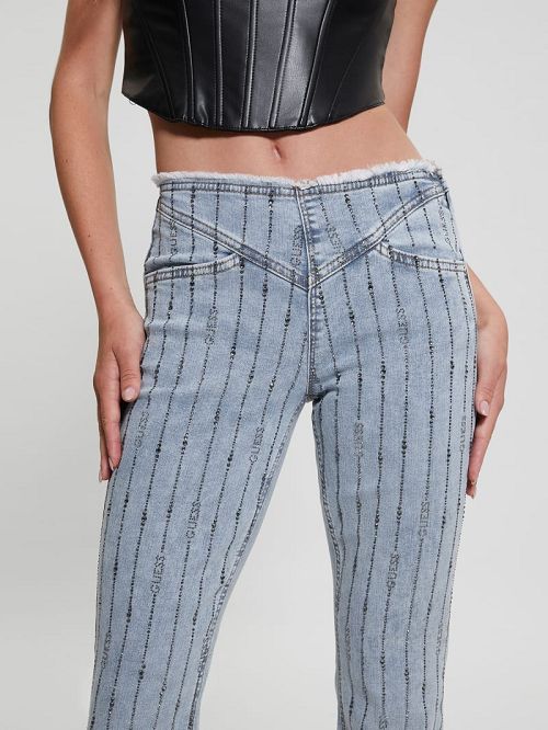 Guess Eco Joe Rhinestone Stripe Flared Jeans Albastri | GUESS-SN26637