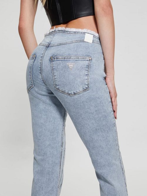 Guess Eco Joe Rhinestone Stripe Flared Jeans Albastri | GUESS-SN26637