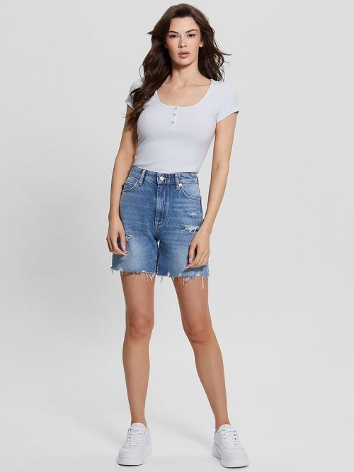Guess Eco Karlee Henley Tee Albastri | GUESS-SN27532