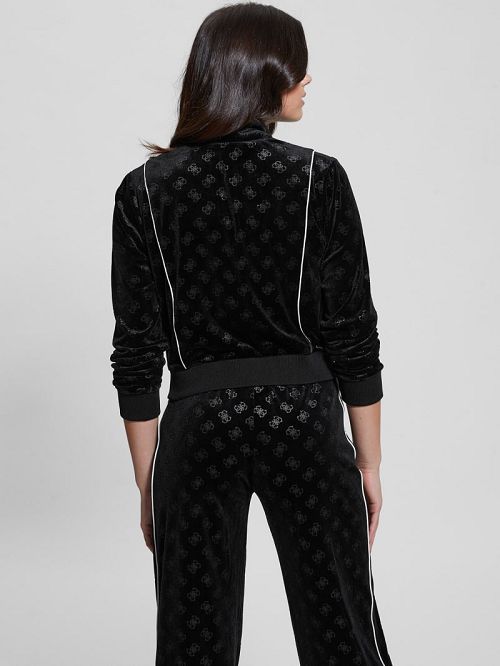 Guess Eco Krissy Velvet Zip-Up Sweatshirt Negrii | GUESS-SN28023