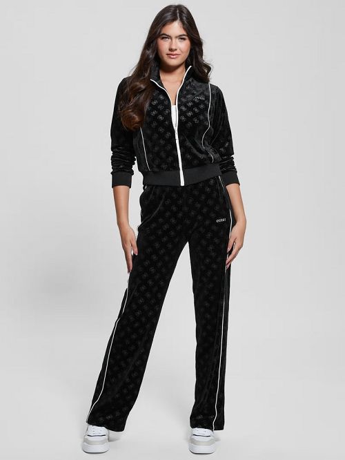 Guess Eco Krissy Velvet Zip-Up Sweatshirt Negrii | GUESS-SN28417