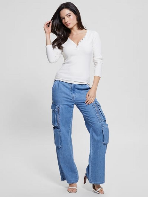 Guess Eco Kyla Rib Henley Tee Albi | GUESS-SN27511