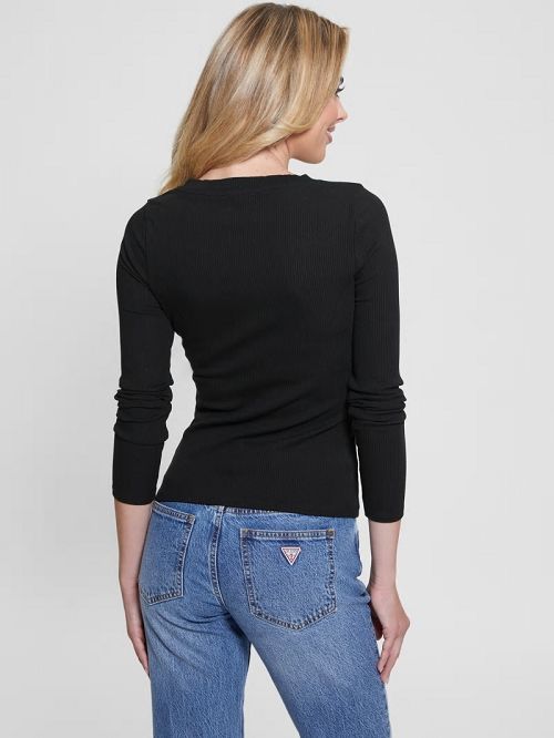 Guess Eco Kyla Rib Henley Tee Negrii | GUESS-SN27545