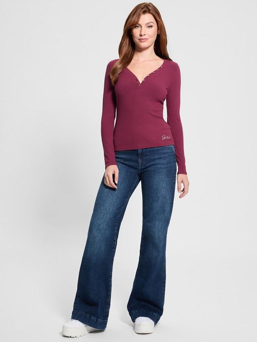 Guess Eco Kyla Rib Henley Tee Rosii | GUESS-SN27443