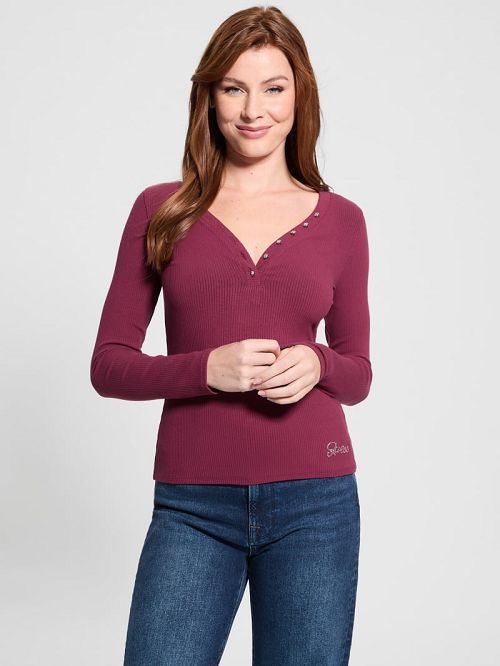 Guess Eco Kyla Rib Henley Tee Rosii | GUESS-SN27443