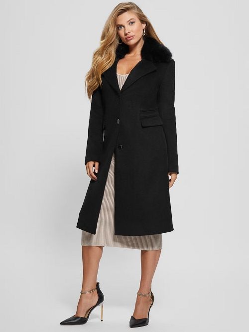 Guess Eco Laurence Faux-Fur Midi Coat Negrii | GUESS-SN27997