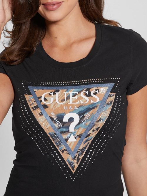 Guess Eco Leo Signature Triangle Tee Negrii | GUESS-SN27166