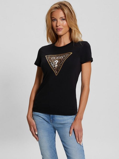 Guess Eco Leo Signature Triangle Tee Negrii | GUESS-SN27222