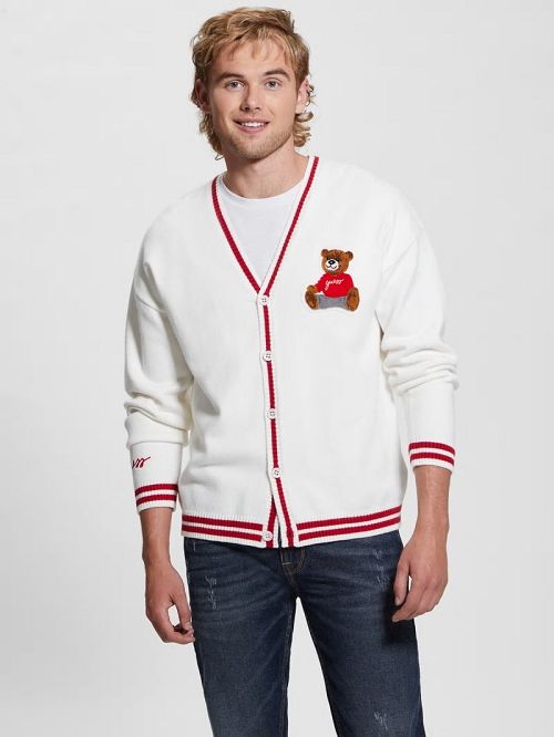 Guess Eco Liam Patch Cardigan Albi | GUESS-SN30808