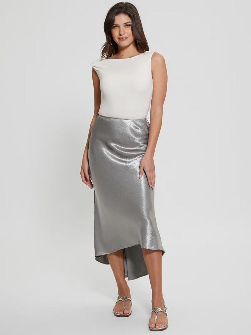 Guess Eco Lilya Satin Midi Skirt Gri | GUESS-SN28163