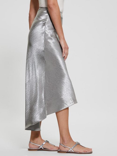 Guess Eco Lilya Satin Midi Skirt Gri | GUESS-SN28163