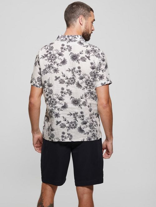 Guess Eco Linen Freehand Floral Shirt Negrii Albi | GUESS-SN31215