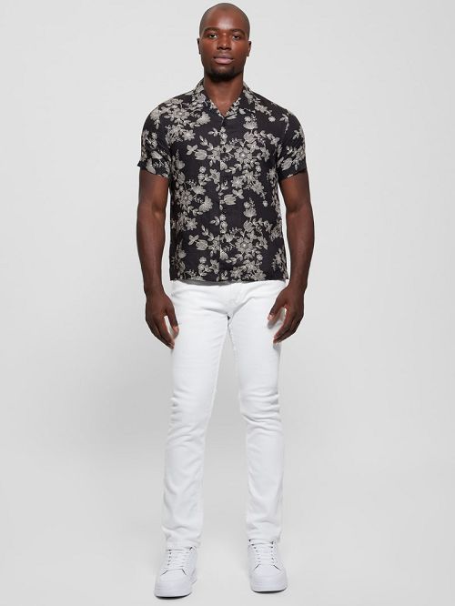 Guess Eco Linen Freehand Floral Shirt Negrii Albi | GUESS-SN31257