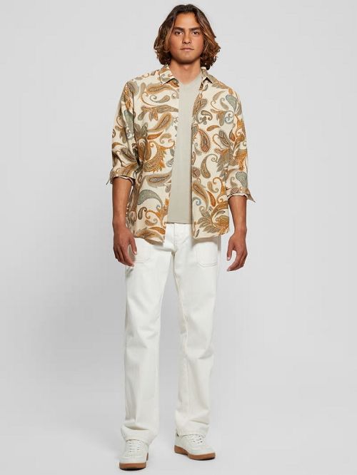 Guess Eco Linen Paisley Shirt Bej | GUESS-SN31314