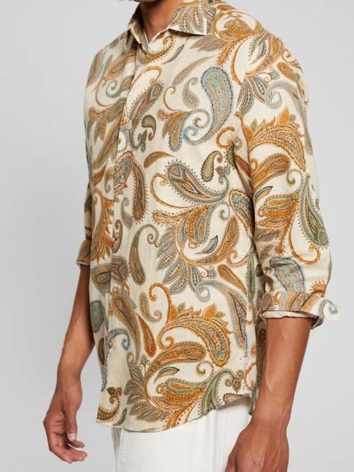Guess Eco Linen Paisley Shirt Bej | GUESS-SN31314