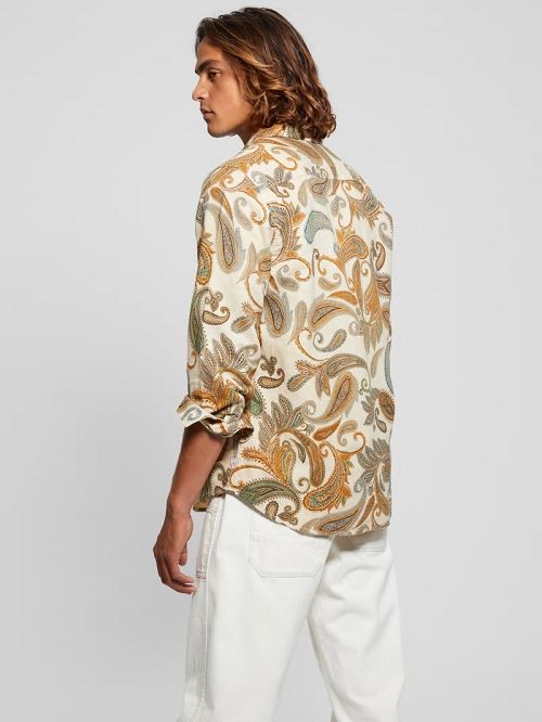 Guess Eco Linen Paisley Shirt Bej | GUESS-SN31314