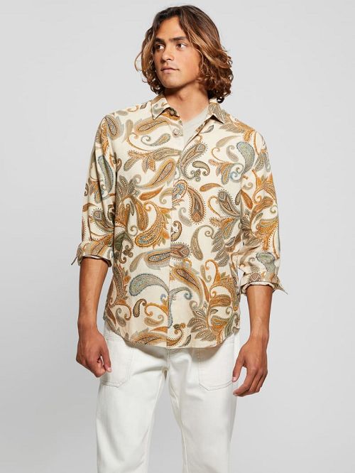 Guess Eco Linen Paisley Shirt Bej | GUESS-SN31314
