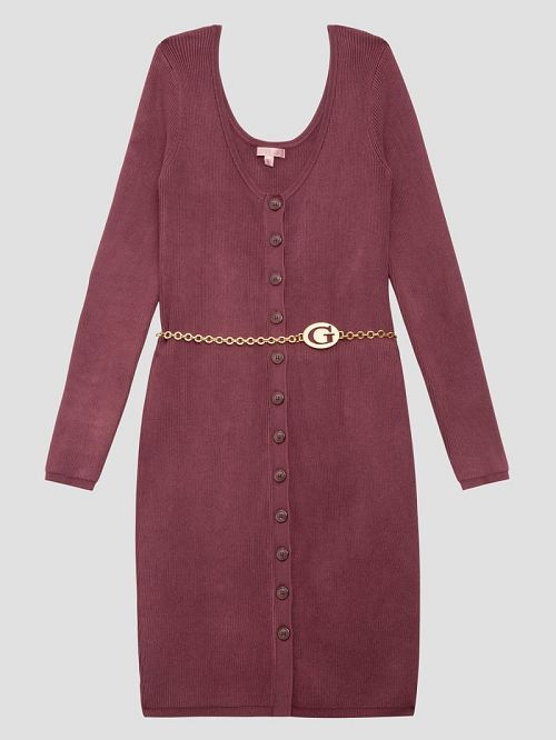 Guess Eco Lorah Chain Belted Dress Rosii | GUESS-SN26866