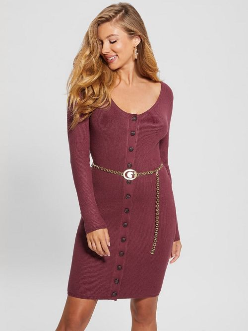 Guess Eco Lorah Chain Belted Dress Rosii | GUESS-SN26866