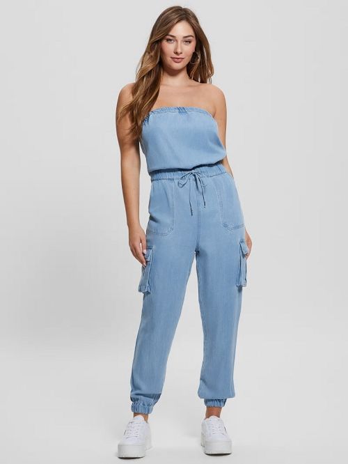 Guess Eco Lucia Denim Cargo Jumpsuit Albastri | GUESS-SN26940