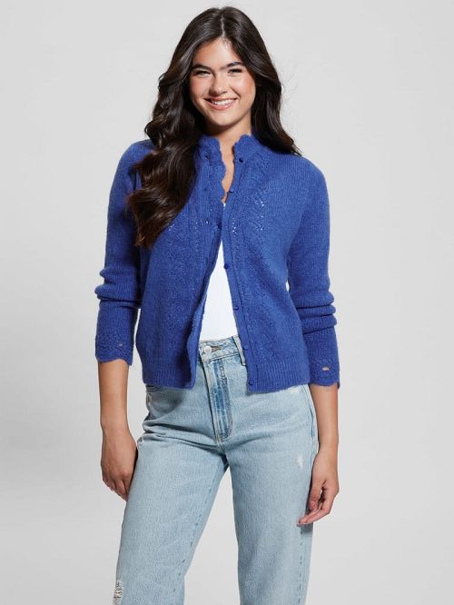 Guess Eco Macie Crochet Cardigan Albastri | GUESS-SN27760