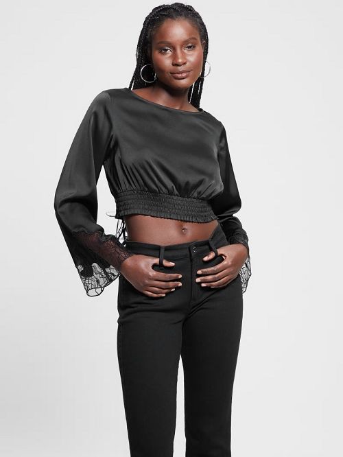 Guess Eco Maeve Satin Top Negrii | GUESS-SN27573