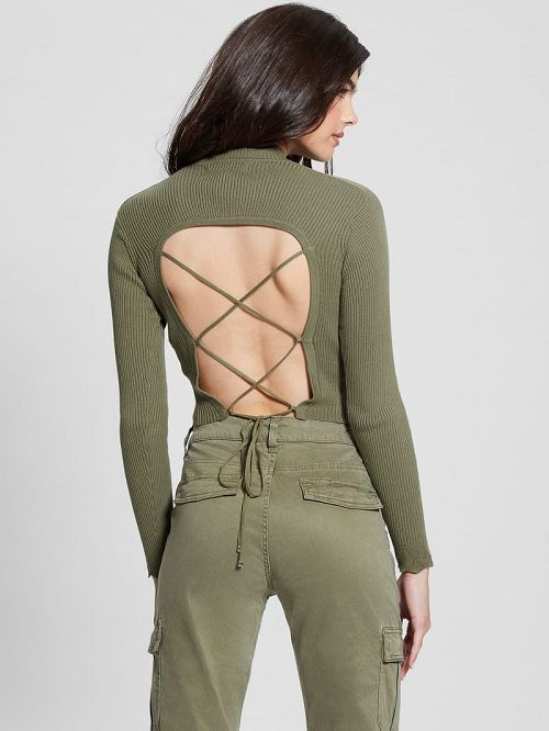 Guess Eco Marie Open-Back Sweater Top Verzi | GUESS-SN27735