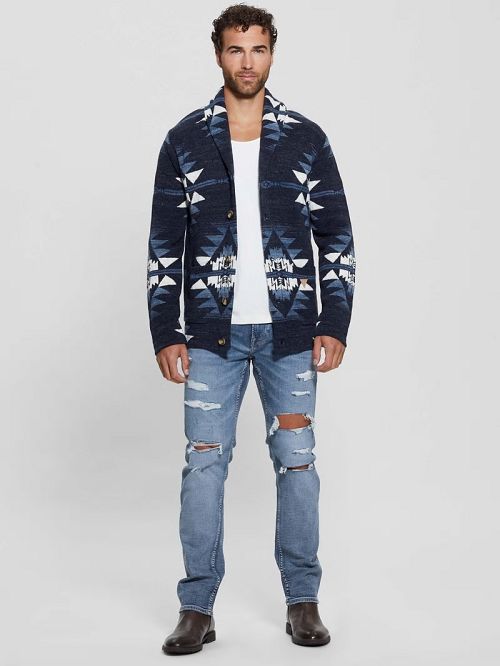 Guess Eco Mateo Destroyed Straight Jeans Albastri | GUESS-SN30453