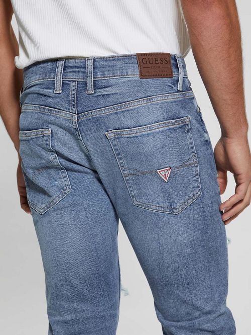 Guess Eco Mateo Destroyed Straight Jeans Albastri | GUESS-SN30453