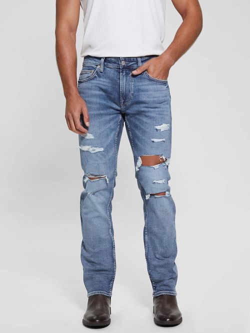 Guess Eco Mateo Destroyed Straight Jeans Albastri | GUESS-SN30453