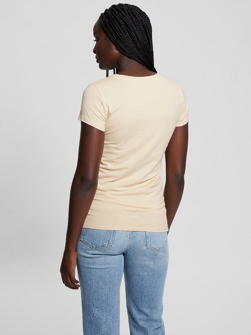 Guess Eco Maze Rhinestone Triangle Logo Tee Bej | GUESS-SN27615