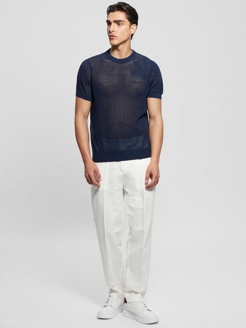 Guess Eco Mesh Lenny Crewneck Tee Albastri | GUESS-SN30627