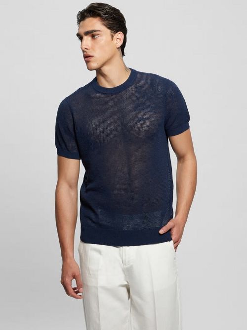Guess Eco Mesh Lenny Crewneck Tee Albastri | GUESS-SN30627
