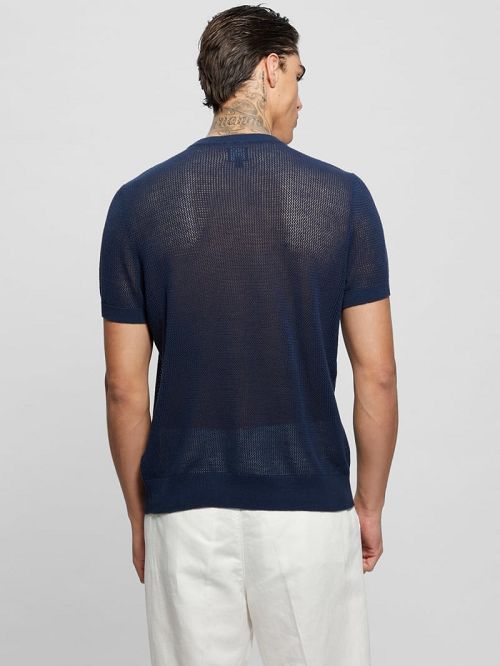 Guess Eco Mesh Lenny Crewneck Tee Albastri | GUESS-SN30627