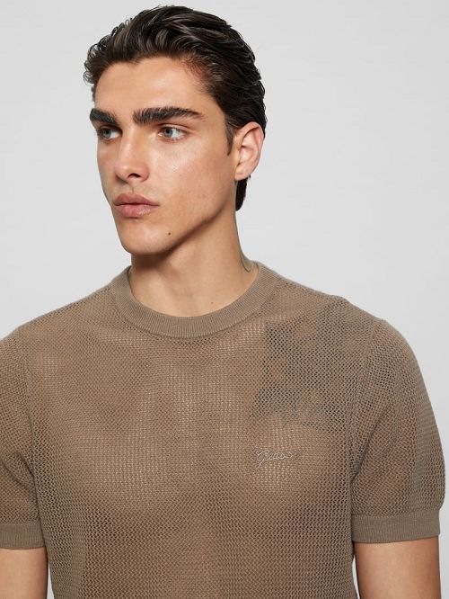 Guess Eco Mesh Lenny Crewneck Tee Maro | GUESS-SN30638