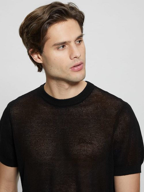 Guess Eco Mesh Lenny Crewneck Tee Negrii | GUESS-SN30940