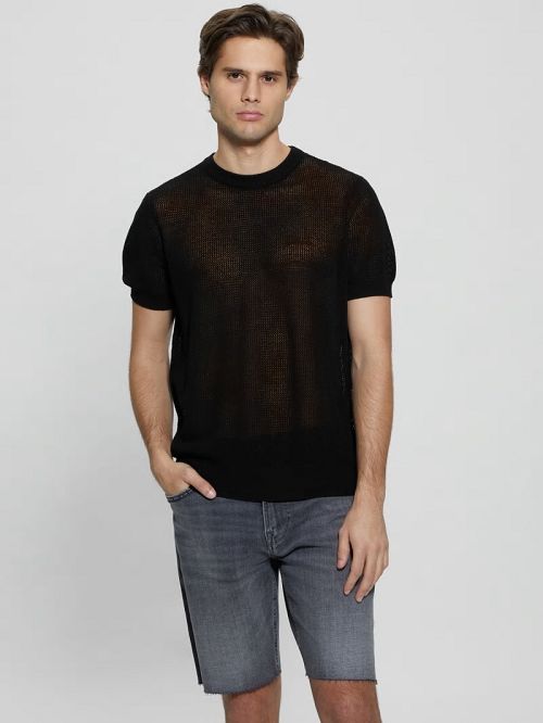 Guess Eco Mesh Lenny Crewneck Tee Negrii | GUESS-SN30940