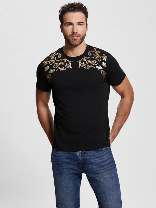 Guess Eco Metallic Baroque Tee Negrii | GUESS-SN30602