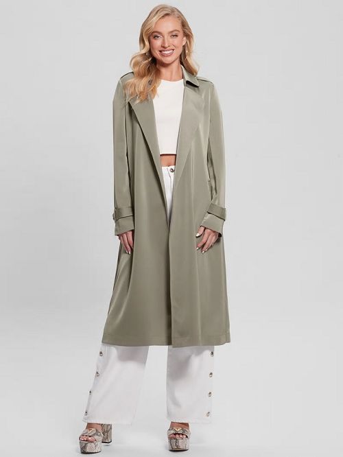 Guess Eco Micole Satin Trench Coat Verzi | GUESS-SN27974