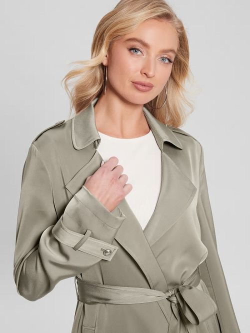 Guess Eco Micole Satin Trench Coat Verzi | GUESS-SN27974