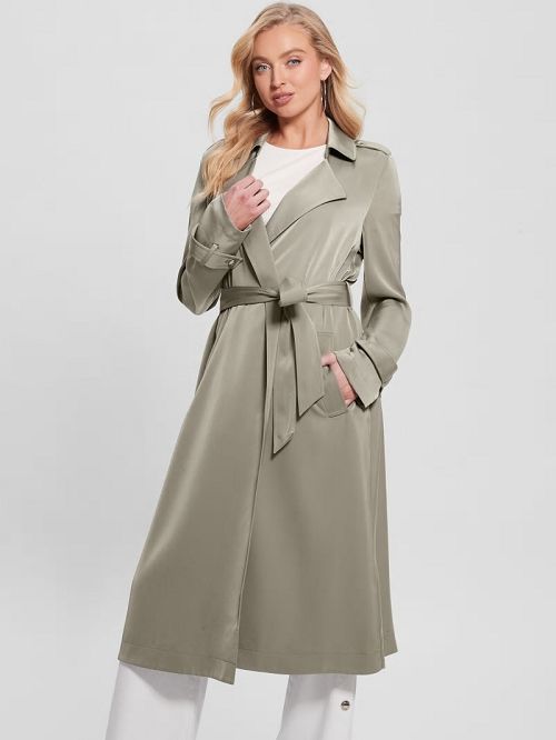 Guess Eco Micole Satin Trench Coat Verzi | GUESS-SN27974