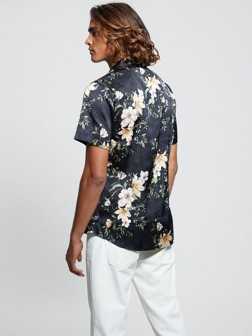 Guess Eco Midnight Lily Shirt Negrii Albi | GUESS-SN31283