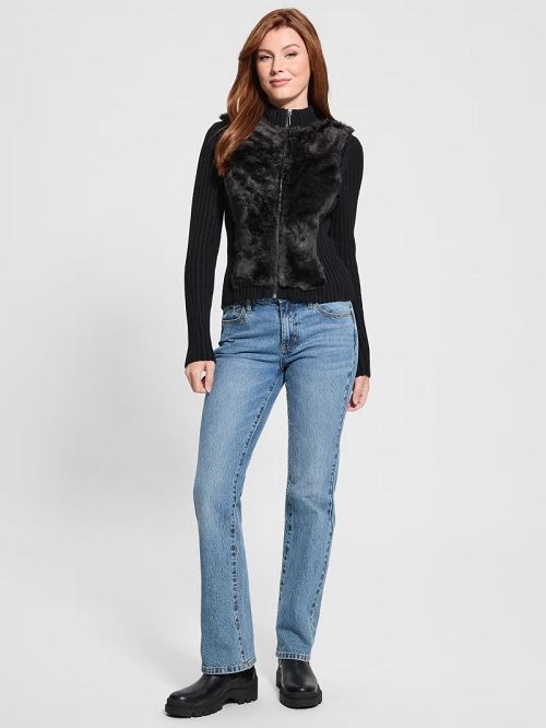 Guess Eco Mila Faux-Fur Zipped Cardigan Negrii | GUESS-SN27797