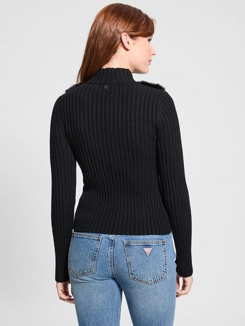Guess Eco Mila Faux-Fur Zipped Cardigan Negrii | GUESS-SN27996