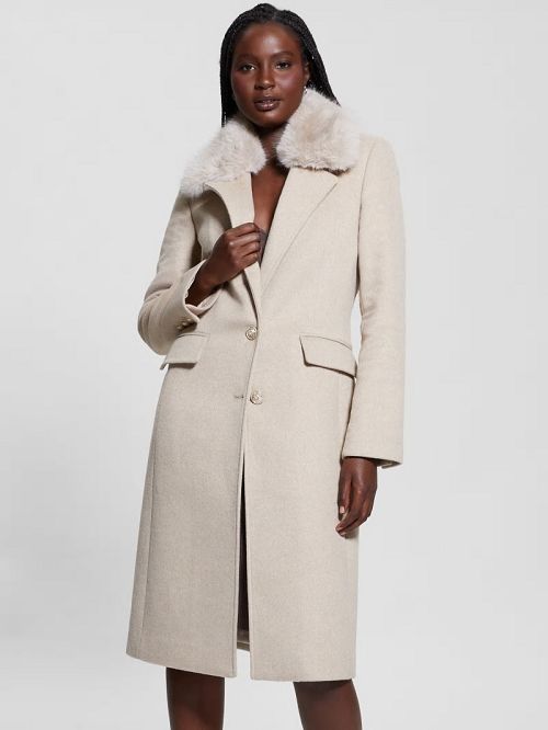 Guess Eco Nancy Wool-Blend Coat Bej | GUESS-SN28016