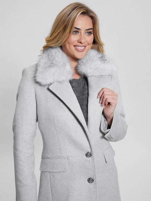 Guess Eco Nancy Wool-Blend Coat Gri | GUESS-SN27992